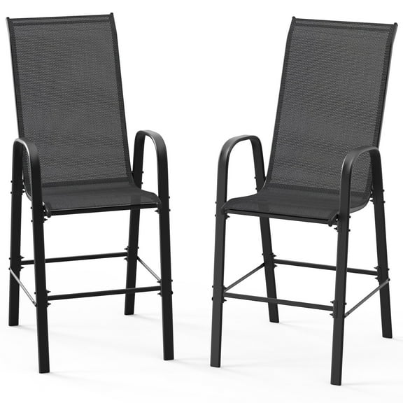 YEXJ 2PCS Patio Bar Stools - Indoor Outdoor Backyard Black Chairs with High Back - Sturdy Metal Barstools for Kitchen Counter, Patio & Outdoor Entertaining