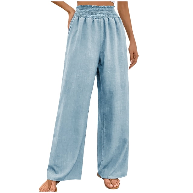 Timegard Pants For Women High Waist Straight Wide Leg Pants Jeans Solid Color Loose Casual Trousers with Pockets