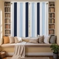 thumbnail image 3 of Navy Blue Aqua Striped Kitchen Curtains, Farmhouse Stripe Art Light Filtering Window Curtain Panels, 2Pcs Rod Pocket Window Treatments Set for Living Room Bathroom Bedroom 42x63 Inches, 3 of 9