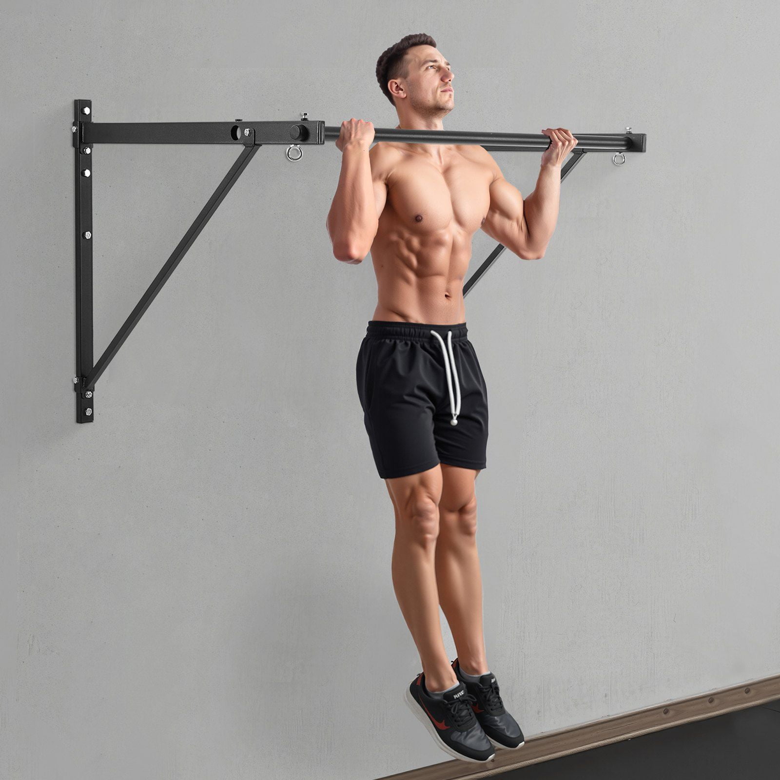 Pull Up Bar Wall Mounted Heavy Duty Chin Up Bars for Home Gym, Adjustable Depth 22/30 Inches, 440LBS Carbon Steel Frame, 50-Inch Width, 1.25-Inch Anti-Slip Handle, Compatible with Ab Straps Gym Rings