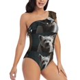 thumbnail image 3 of Gaeub Dog Wrapped in Towel 1 Women's One Shoulder Ruffle Tummy Control Swimwear for Swimming Surfing Beach Party - Small, 3 of 8