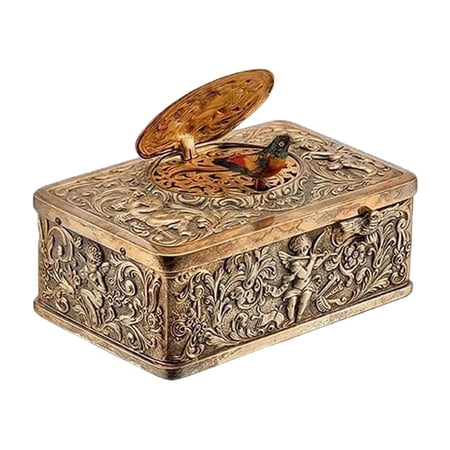 European Three-Dimensional Embossed Bird Music Box Mechanical Singing Bird Automaton Vintage Wind Up Music Box with Gift Box Spring Key Elegant Collectible for Home Decor Anniversary Birthday