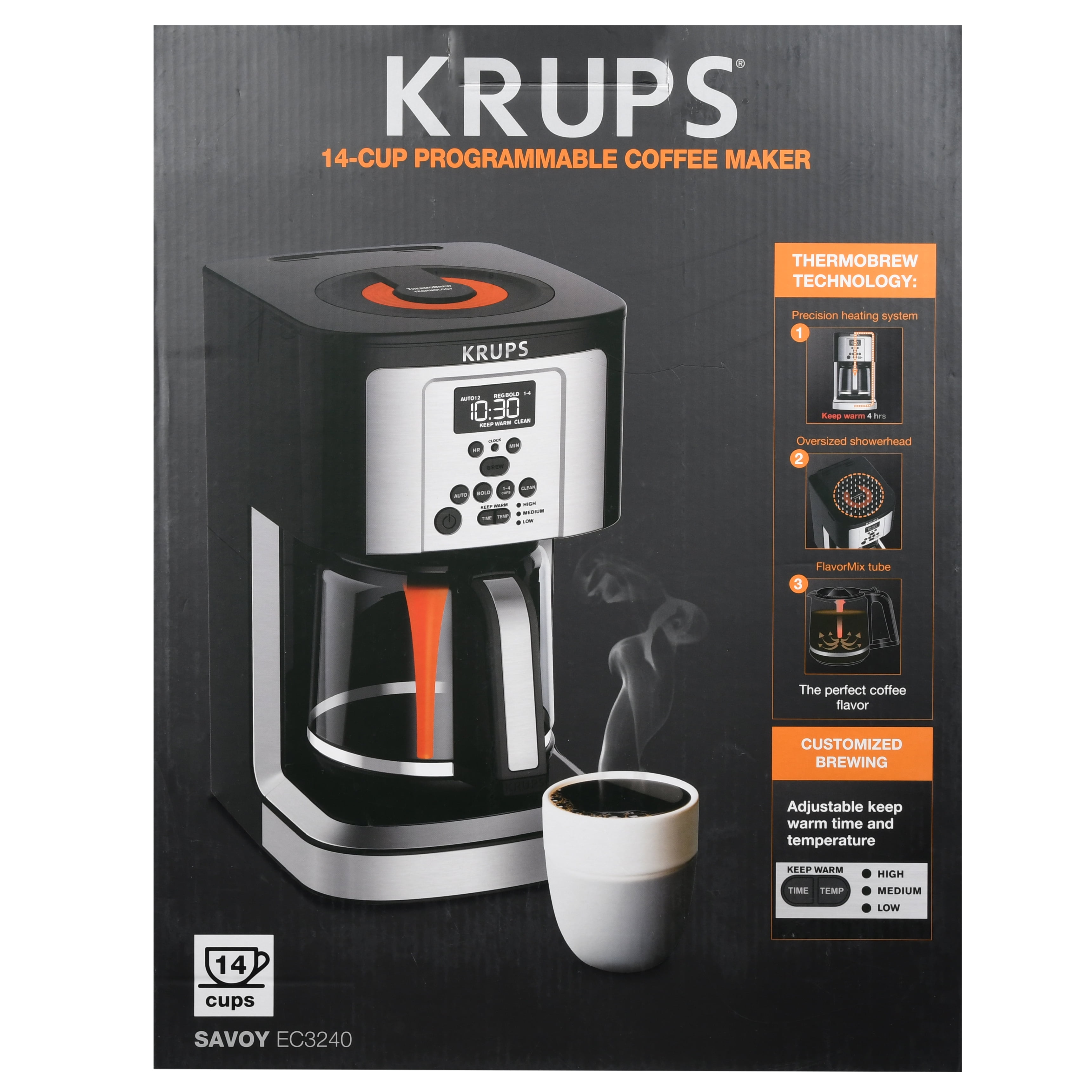 KRUPS EC324 14-CUP THERMOBREW PROGRAMMABLE COFFEE MAKER with large 14 ...