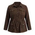 thumbnail image 6 of GRACE & GRANDEUR Women's Plus Size Halloween Outfits Casual Jacket Corduroy Drawstring Waist Collar Shacket Long Sleeve Loose Pocket Fall Winter Button Down Fashion Jackets 1X Brown, 6 of 8