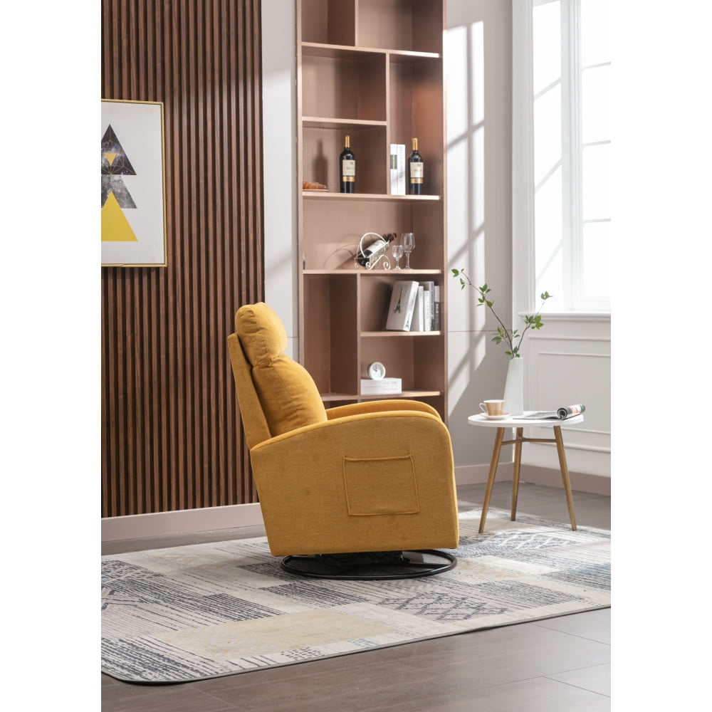 Upholstered Swivel Glider, Cosymart Rocking Chair for Nursery, Modern Style One Left Bag, Yellow Finish