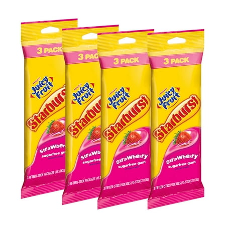 - (3 Pack) Juicy Fruit, Sugar Free Starburst Strawberry Chewing Gum, 3 Ct