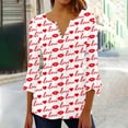thumbnail image 2 of VKOYWKM Womens Valentine's Day Tunic Tops 3/4 Bell Sleeve Button V Neck Henley Shirts Love Heart Graphic Tees Pleated Empire Waist Hide Belly Blouses for Women Dressy Casual, 2 of 6