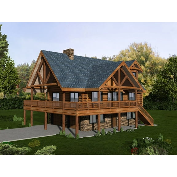 001-1131: Cabin Log 3 Bed, 4 Bath Luxury Home Plan, 2177 Sq Ft: Full Blueprints with License to Build by Home Plan Marketplace - Lesuto
