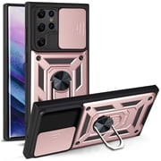 For Samsung Galaxy S20 Ultra Case with Sliding Camera Lens Cover and Ring Kickstand Heavy Duty Military Grade Rugged Protection Shockproof Back Phone Cover for Samsung Galaxy S20 Ultra, Rosegold