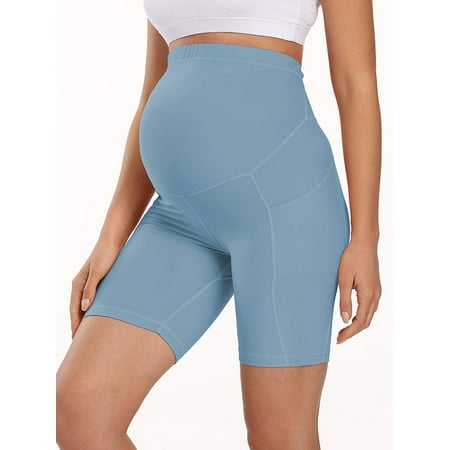 

UKAP Ladies Maternity Over The Belly Active Lounge Comfy Yoga Short Pants Workout Running Athletic Non See-Through Yoga Shorts Pockets