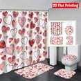 thumbnail image 1 of Fridja Cadeaux pour Femmes Rideau de Douche Cœur Tapis de Sol Ensemble de Quatre Pièces Séparation Sèche Humide Rideau de Douche Imperméable, 1 of 6