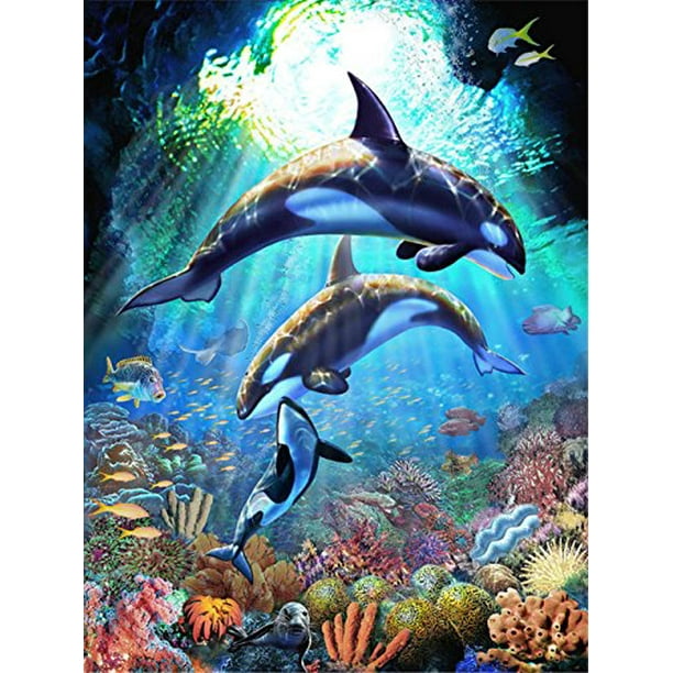 Liphisfun 5d Diy Diamond Painting Underwater World Dolphin Dance Embroidery Full Square Diamond Cross Stitch Rhinestone Mosaic Painting 40x50cm Walmart Com