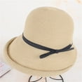 thumbnail image 3 of Sombrero de paja de verano para mujer, sombrero de pescador con lazo rizado simple, sombrero protector solar para mujer, 3 of 5