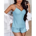 thumbnail image 5 of Ekouaer Sexy Ribbed Pajamas Set 2 Piece Lingerie V Neck Pjs Cami Shorts Set Cute Nightwear for Women, 5 of 6