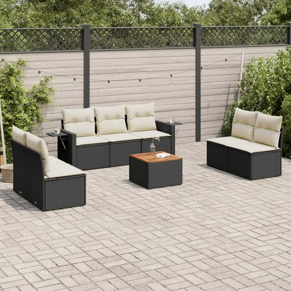 vidaXL Garden Sofa Set Black PE Rattan Large Adjustable Feet