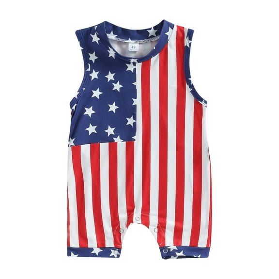 Suealasg Newborn Baby Boys Girls My 1St Fourth of July Jumpsuit Sleeveless Star Striped Print Romper Bodysuit Infant Summer One-Piece Clothes for Boys Girls