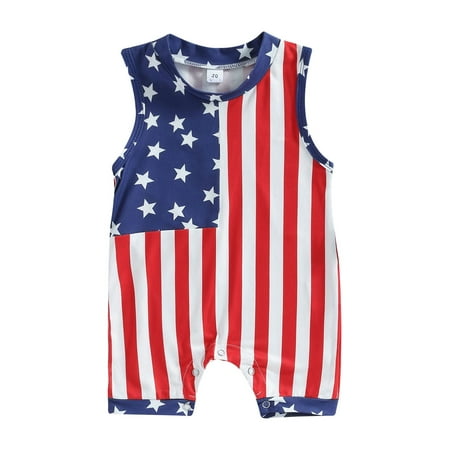 

4th of July Baby Boy Girl Clothes American Flag Jumpsuit Star Stripe Print Sleeveless Bodysuit Casual Summer Romper Clothes