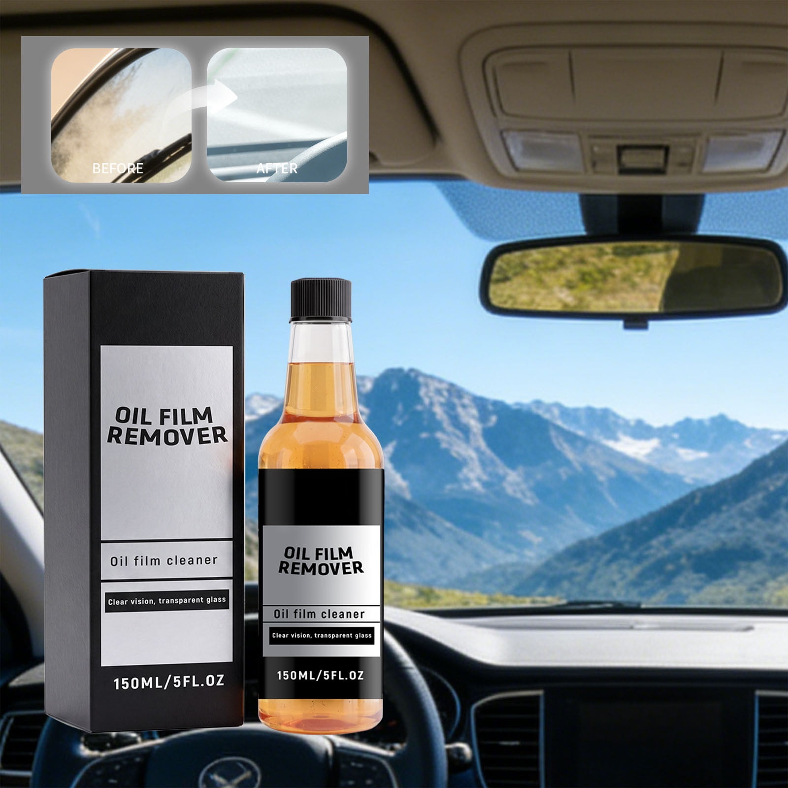 Car Glass Oil Film Remover Vehicle Windshield Cleaner Spray Streak Free for Auto Windows Sunroof Motorcycle Boat 5.07 fl oz