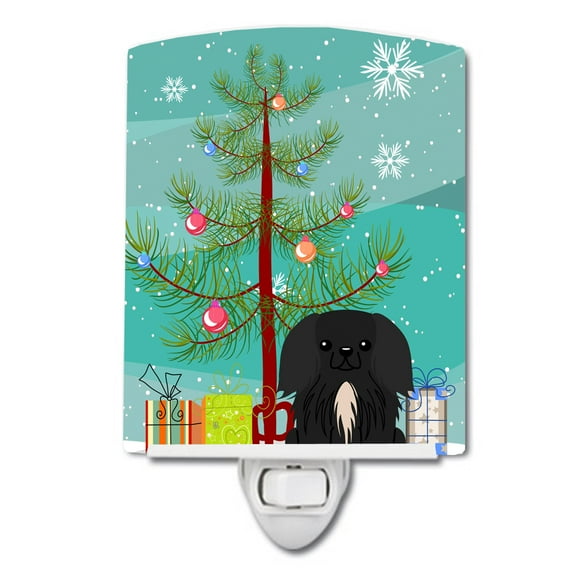 Caroline's Treasures BB4232CNL Merry Christmas Tree Pekingese Black Ceramic Night Light, 6x4x3", multicolor
