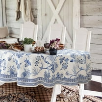 Blue Floral Oval Tablecloth 60x84 Inch, Blue and White French Country Tablecloth, Rustic Floral Polyester Waterproof Tablecloth for Farmhouse Kitchen Decor/Indoor and Outdoor Tables/Parties/Picnics