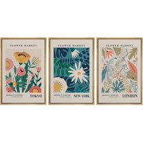 PixonSign Framed Canvas Print Wall Art Set Colorful Flower Market Exhibition Prints Nature Wilderness Illustrations Modern Art Decorative Floral Botanical Minimal Calm for Bedroom - 24"x36"x3 Natural