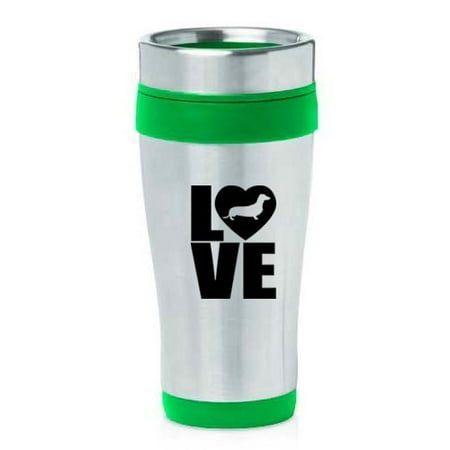 

16oz Insulated Stainless Steel Travel Mug Love Dachshund (Green) MIP