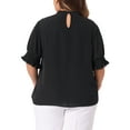thumbnail image 4 of Agnes Orinda Women's Plus Size St. Patrick's Day Blouse Work Office Pleated Solid Short Sleeve Mock Neck Puff Sleeve Tops 4X Black, 4 of 6