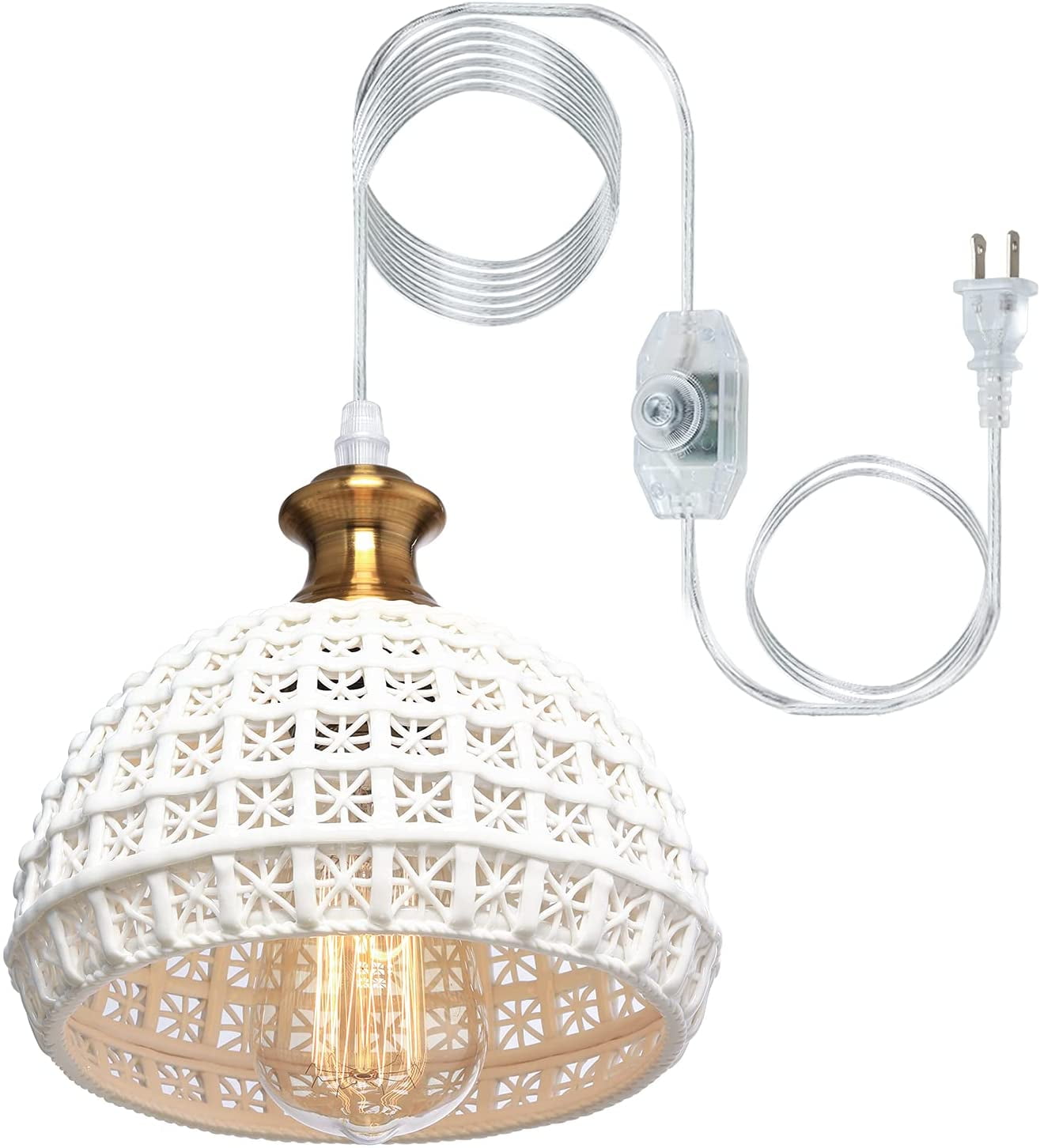 Vintage Metal Spherical Lantern Chandelier Ceiling Light Fixture HMVPL Plug-in Industrial Globe Pendant Lights with 16.4 Ft Hanging Cord and Dimmable On/Off Switch