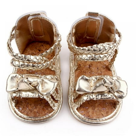 

Baby Girls Woven Belt Sandals Infant Bowknot Toddler Soft Sole Shoes