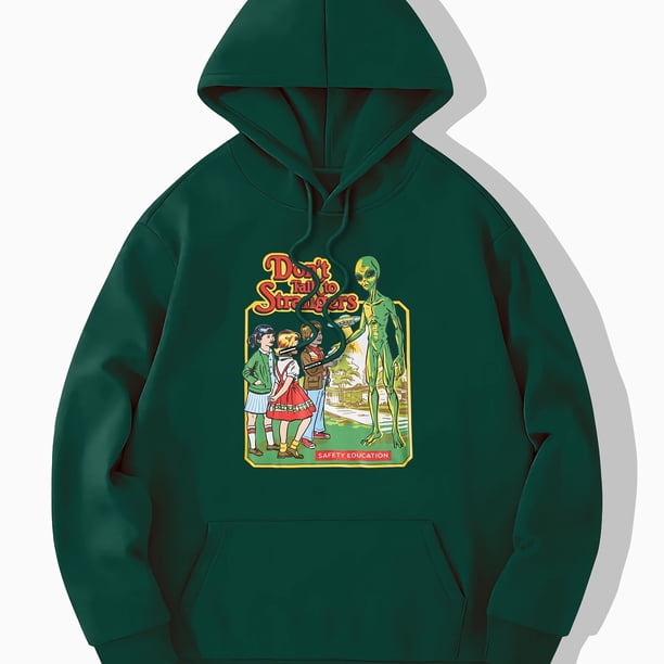 Sudadera con capucha con estampado de alienígena de cómic retro, sudaderas con capucha geniales para hombres, sudadera con capucha de diseño gráfico informal para hombres con bolsillo de canguro para