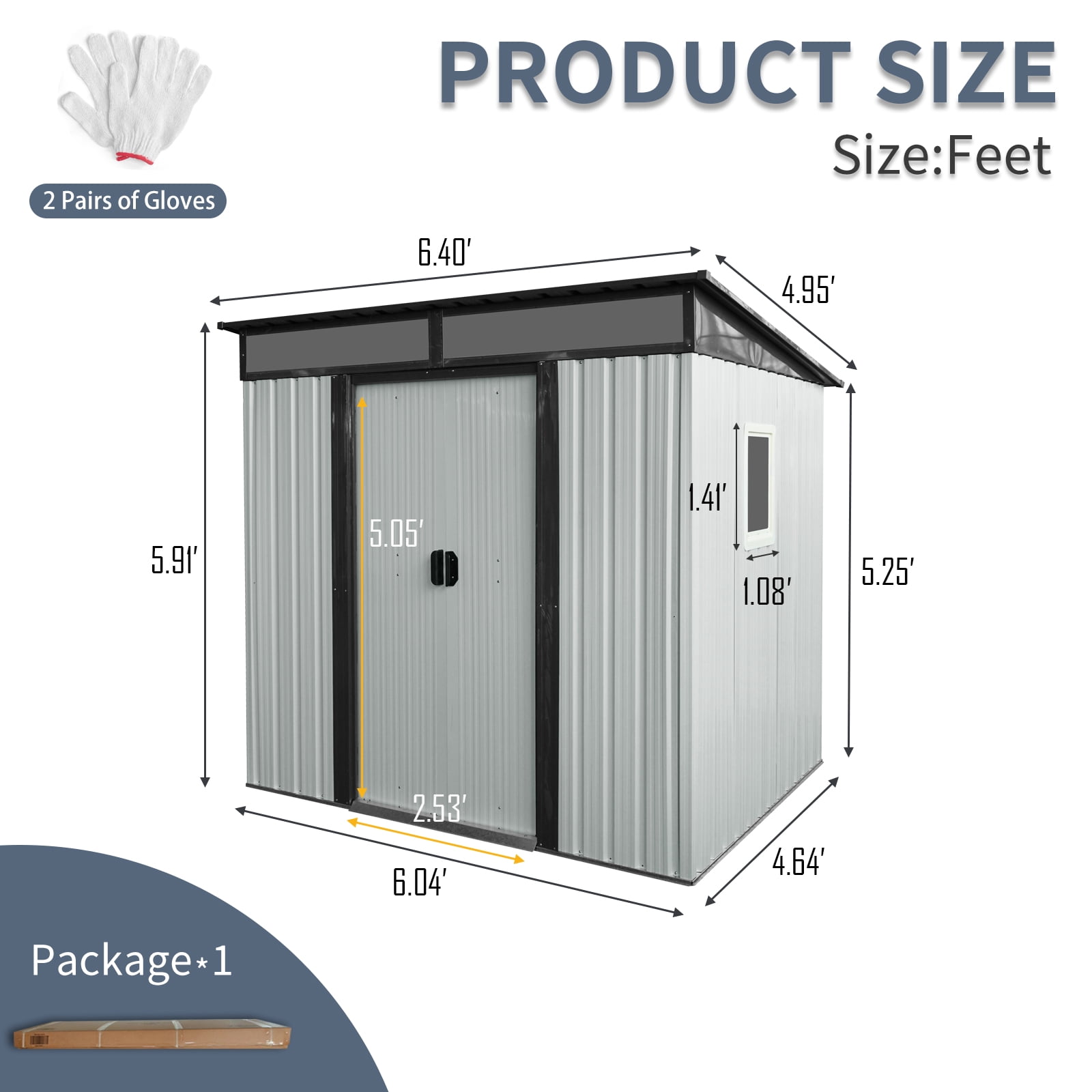 Olurrisa 6ft x 5ft Outdoor Metal Storage Shed with Window and Transparent plate for Garden, Lawn (White and Black)