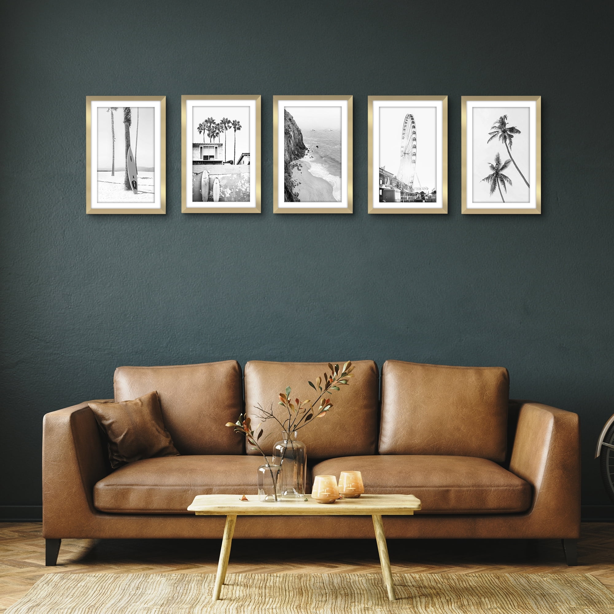 Americanflat 11x17 Picture Frame with Polished Plexiglass with 9x15 Mat 5 Pack Display Photo Galleria - Gold