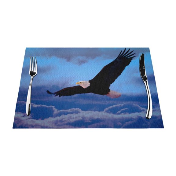 ZNDUO Placemats, 4 PCS Heat Resistant Stain Resistant Woven PVC Insulation Placemats, Durable Washable Elegant Table Mats for Dining-Soaring Eagle, 18"x12"