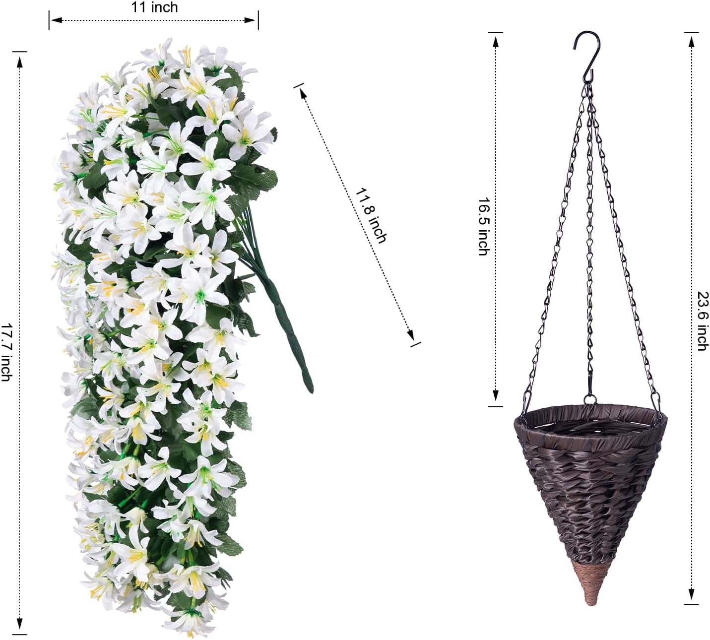 Artificial Fake Hanging Plants Flowers Basket for Outdoor Outside Decoration, Faux Silk Realistic UV Resistant Red Long Vines Planter for Porch Patio Balcony Yard Home Spring Summer