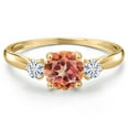 thumbnail image 3 of Gem Stone King 10K Yellow Gold Ecstasy Mystic Topaz and White Moissanite 3-Stone Ring for Women | 1.20 Cttw | Round 6MM | Gemstone November Birthstone | Size 6, 3 of 6