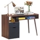 thumbnail image 1 of Costway Escritorio de ordenador con armario y cajón, mesa de PC de 120 cm para oficina con estante abierto, escritorio moderno con patas inclinadas para dormitorio, estudio y sala de estar, marrón, 1 of 8