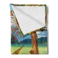thumbnail image 2 of Beach Soft Flannel Fleece Blanket, Image of Hammock Hanging Between Trees in the Tropical Lake Paradise Lands Art Work, Cozy Plush for Indoor and Outdoor Use, 50" x 70", Multicolor, by Ambesonne, 2 of 5