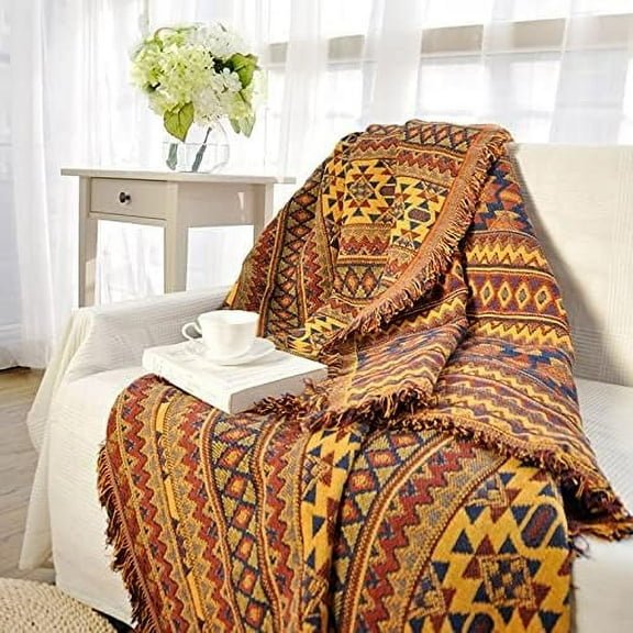 Bailu Sofa Throw Cotton Thread Knitted Blanket with Tassels Geometric Bohemian Sofa Cover Bed Blanket Home Decor (Color: 01, Size: 90x90cm 1 piece)