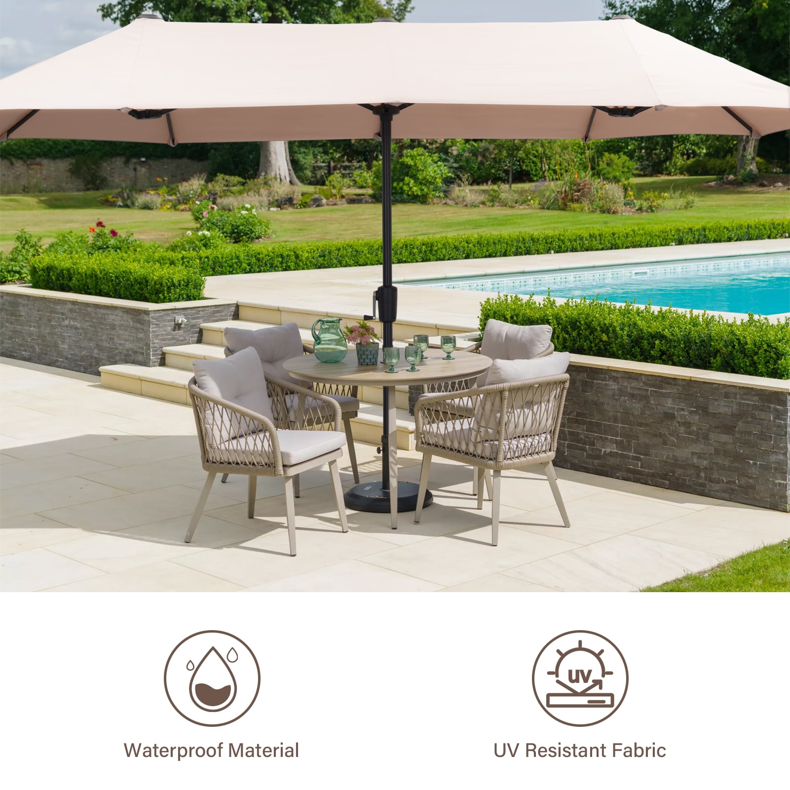Autlaycil 13 FT Beige Patio Umbrella with Sun Protection & Easy Crank for Deck Pool Market