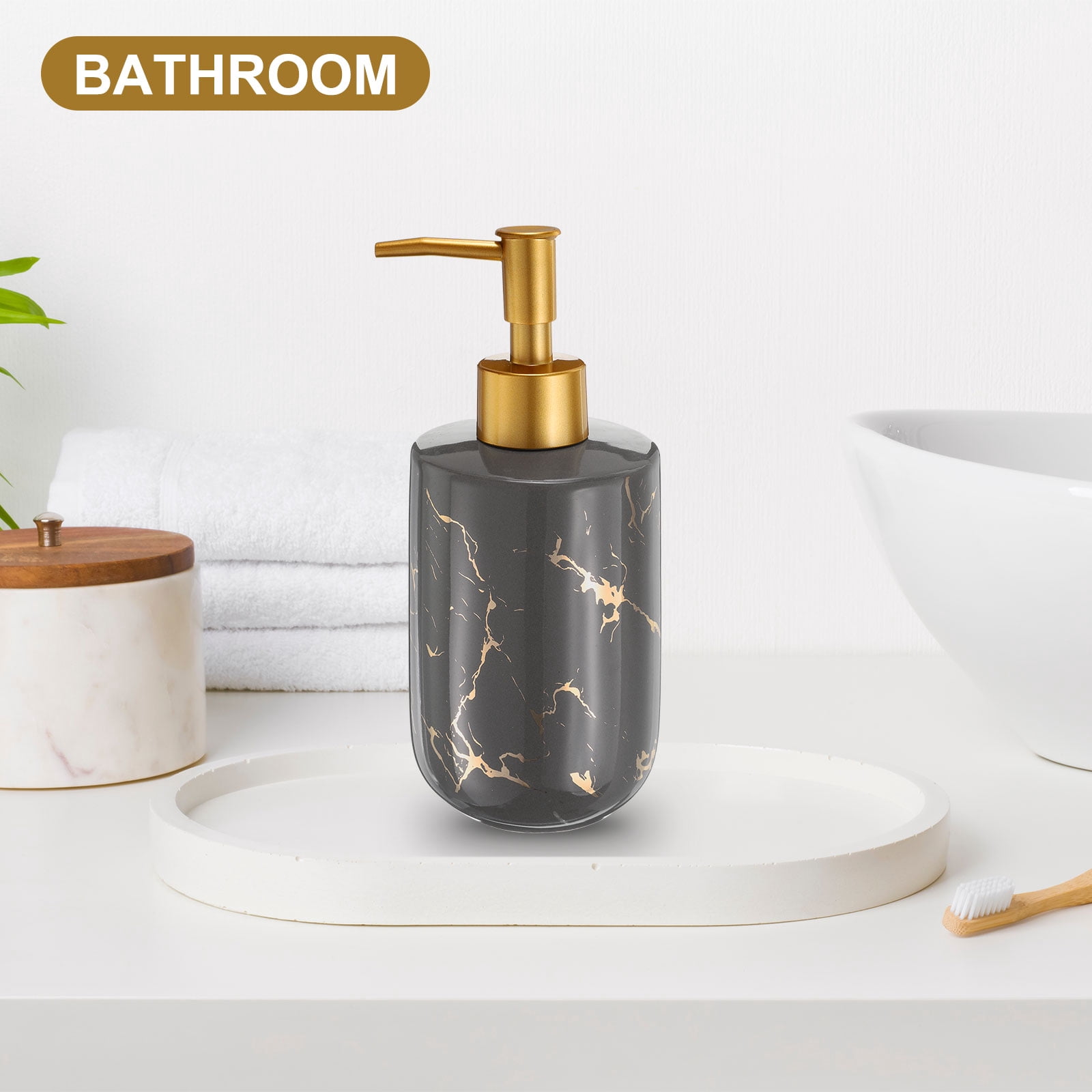 Unique Bargains Soap Dispenser for Kitchen Bathroom with Pump Marble Pattern 10 Oz Grey