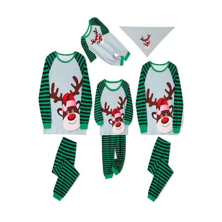 

Christmas Family Matching Pajamas Christmas Elk Top and Striped Pants Pajamas