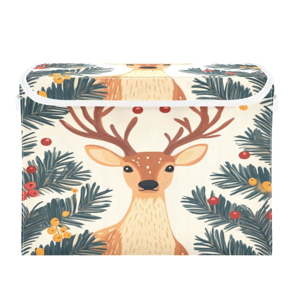 Storage Box With Lid 16.5x12.6x11.8In Foldable Stacked Household Storage Box Christmas Deer Pattern