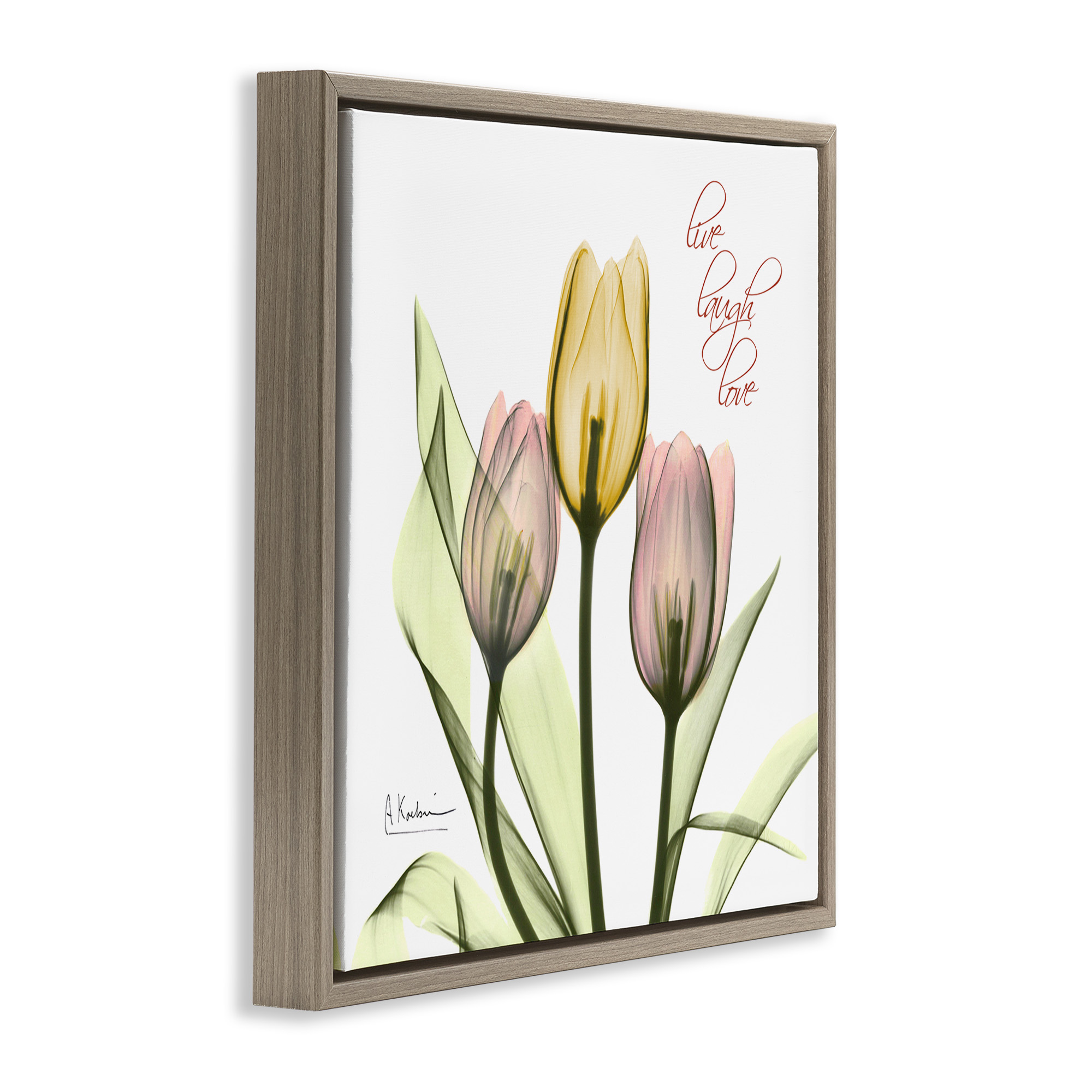 Stupell Industries Live Laugh Love Tulips Typography Photography Brown Floater Framed Canvas Art Print Wall Art, 25 x 25