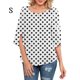 thumbnail image 4 of Qarigey Camisa de mujer Estampado de media manga Top Camisa de mujer Estampado de medio cuello Blusa informal Prendas para la parte del cuerpo Manchas negras blancas S, 4 of 5