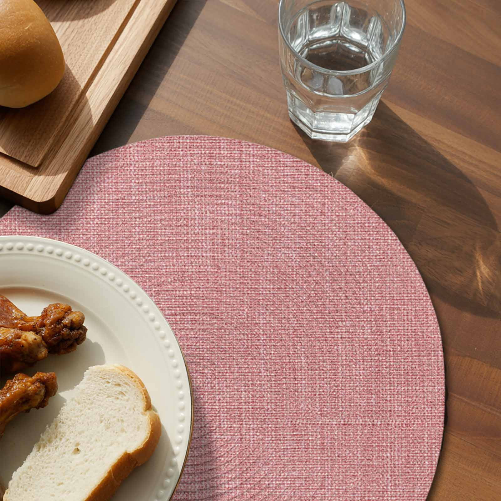 Round Placemats Set of 4 Peach Pink Linen Place Mats Washable Woven Placemat Farmhouse Pure Color Circle Braided Table Mat for Kitchen Dining Table Party Home Decor 15 Inch