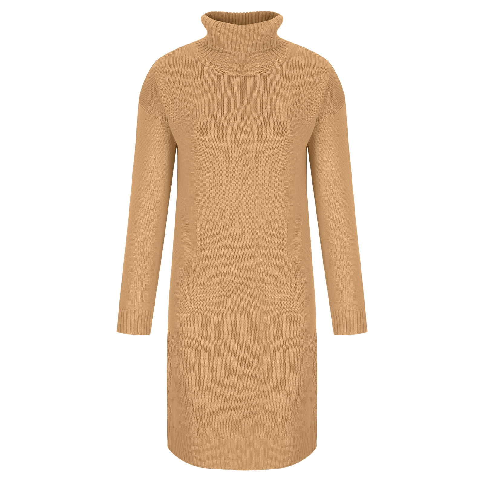 OSFVNOXV Turtleneck Sweater Dress for Women Long Sleeve Ribbed Knit Shirt Straight Leg Soft Cozy Pullover Mini Dress,S-3XL