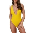 thumbnail image 1 of INSPIRAR CHIC Traje de baño de una pieza con escote en V profundo, bikini sin espalda, conjunto de tirantes anchos, traje de baño adelgazante, talla X-Large, amarillo, 1 of 5