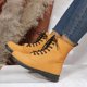 thumbnail image 5 of Zapatos Botines para mujer Botas de caña de talla grande para mujer botas de comercio exterior para mujer botas de cuero con cordones y parte inferior plana para mujer otoño e invierno (Yellow 7), 5 of 6