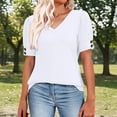 thumbnail image 2 of Xijirk Women's V-Neck Short Sleeve Blouse Puffed Sleeve T-Shirt with Button Casual Top for Everyday Wear,XL, 2 of 7