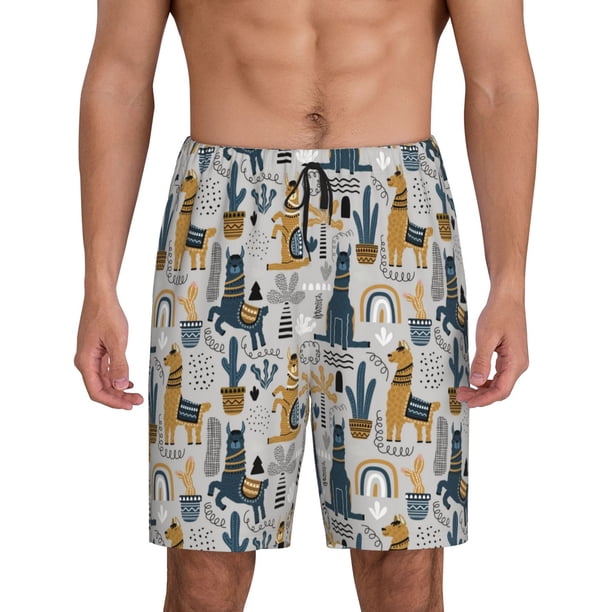 Fotbe Llama and Cactus1 Pantalones Cortos de Pijama para Hombre, Ropa de Dormir, Pantalones de Pijama Cortos para Hombre-X-Large